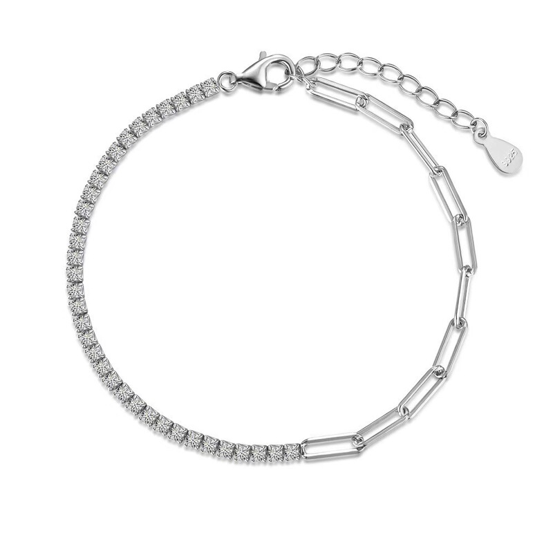 Cross-border Hot Selling 925 Sterling Silver Tennis Bracelet Women's European and American Fashion Light Luxury Ins Long Square Cross Bracelet Explosive Silver Jewelry