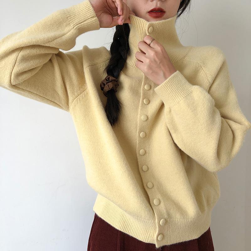 Yifantai 秋と冬の新しいタートルネックニットカーディガン女性のレトロ韓国スタイル怠惰なスタイルのハイエンドルーズセータージャケット|undefined