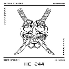 般若鬼面具武士刀草本纹身贴恐怖风男女高级时尚刺青防水防汗持久