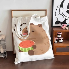 2024新款大容量卡皮巴拉吃西瓜帆布袋女學生補習上課通勤手提包