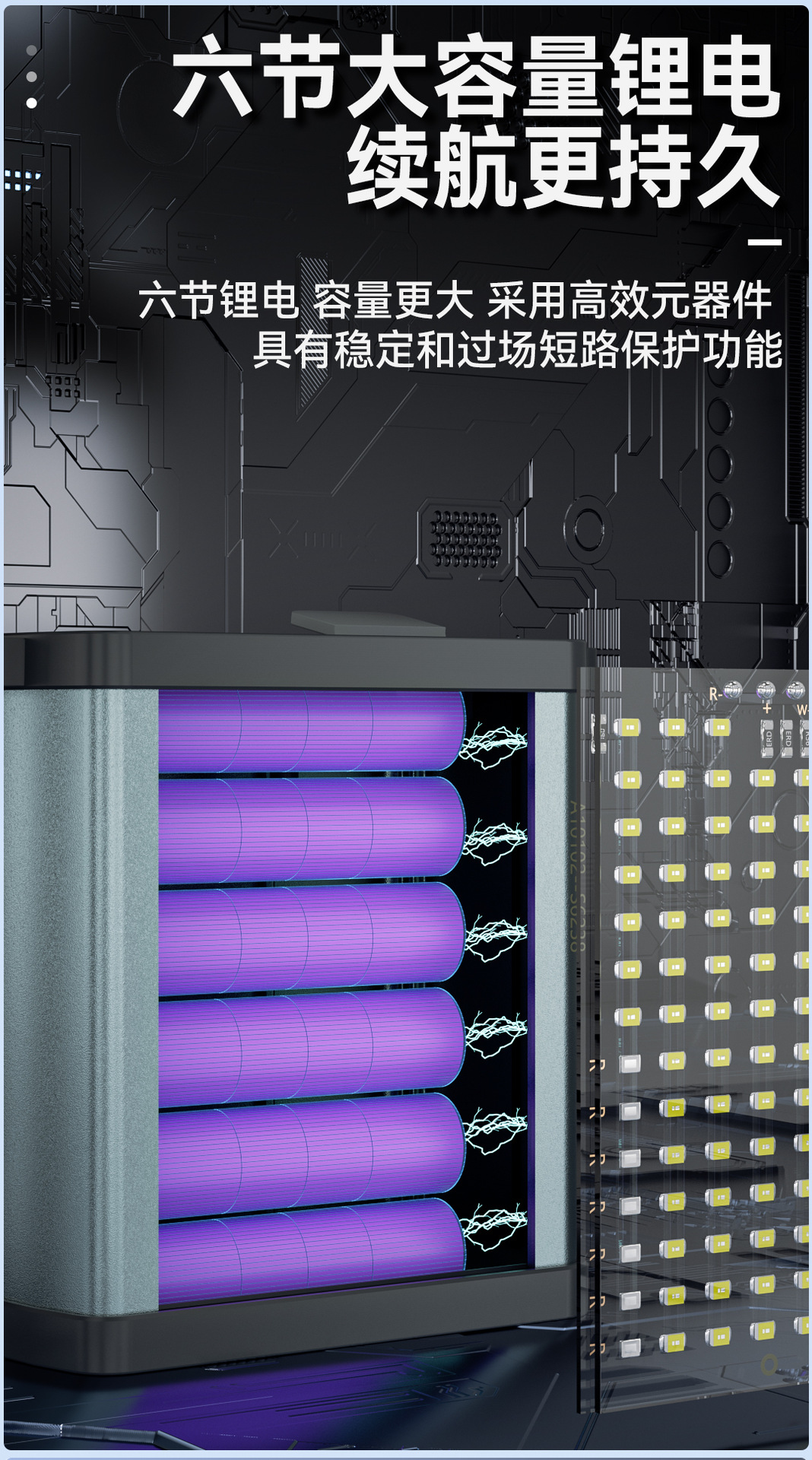 A100 모델 6셀 1200 배터리(측면 조명 포함) 보조베터리 기능 72개 램프 비드