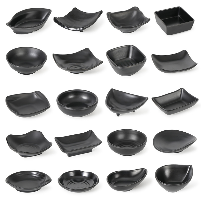 Imitation Porcelain Hot Pot Tableware Japanese Barbecue Shop Seasoning Dish Black Plastic Flavor Dish Double Three Dip Small Dish Dish