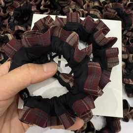 【实拍】新款时尚女款简约格子花边冰丝面膜圈一对学院风皮筋发圈