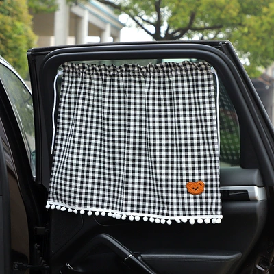 window car side block interior – Sun shade - plaid-curtain-bear-black