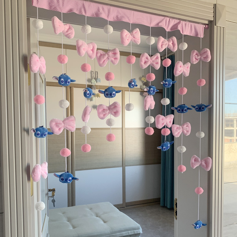 Small fresh cream color high color value princess heart string color stitch partition curtain hanging curtain rod non-perforated partition curtain