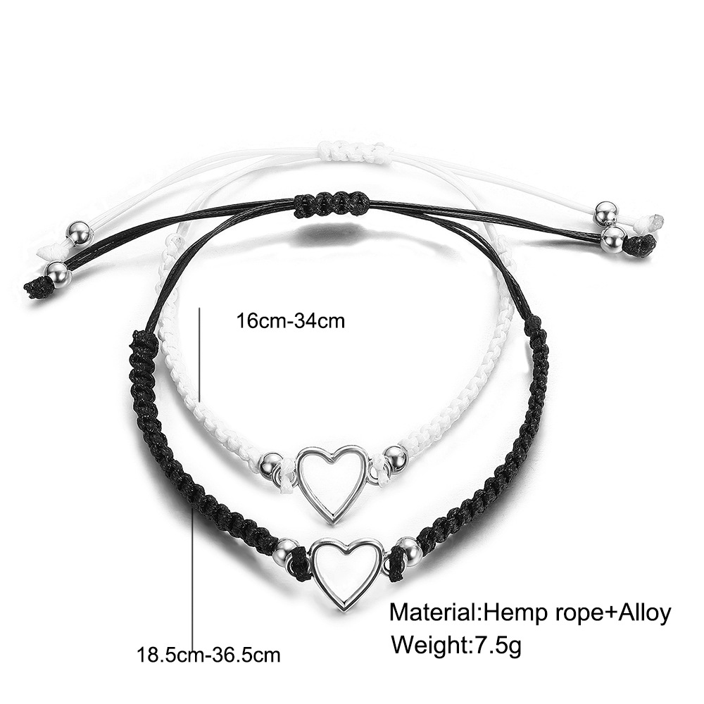 semplice braccialetto dell'amicizia alla moda braccialetto con croce intrecciato a mano set bianco e nero braccialetto di coppia set da 2 pezzi_voghion.com
