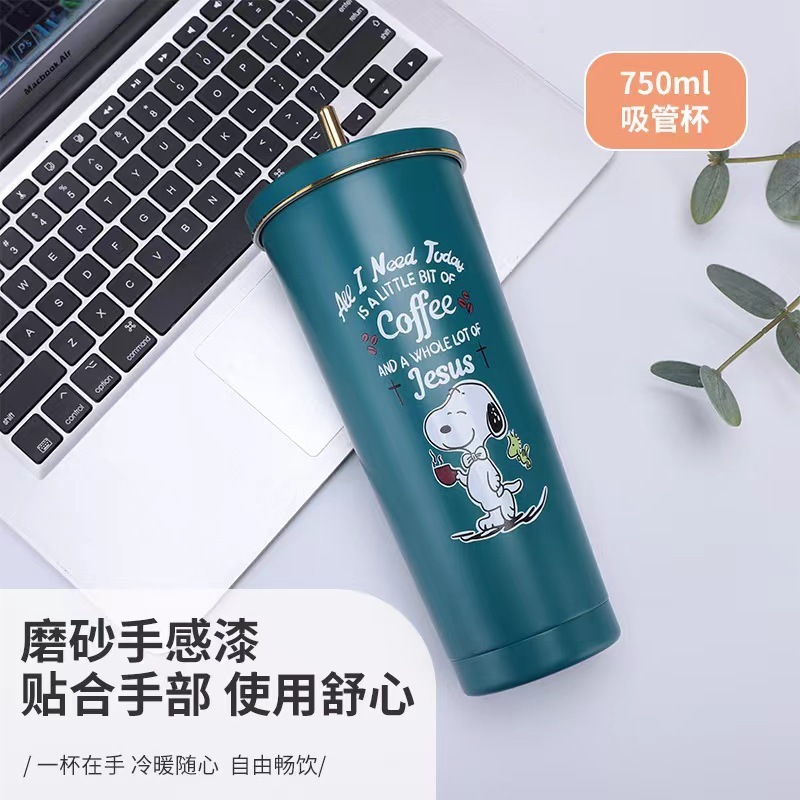 卡通图案三丽鸥双层不锈钢吸管杯新款金边盖子便携式大容量保冷杯|undefined