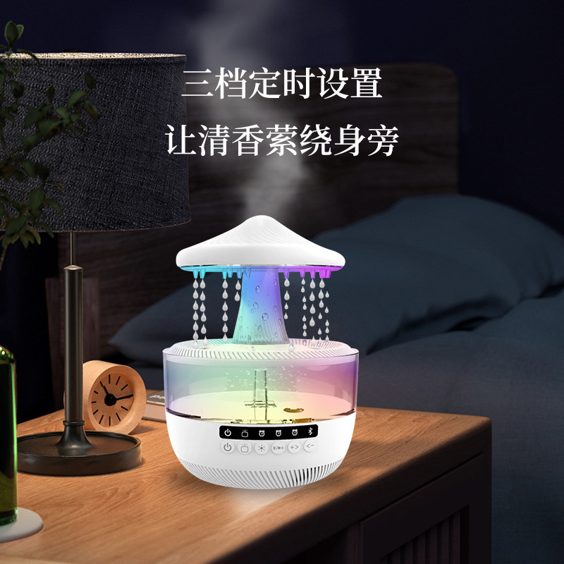 アロマセラピーマシンレインドロップ加湿器 Bluetooth オーディオ超音波加湿器風景カラフルなキノコ雲夜の光雰囲気ライト|undefined