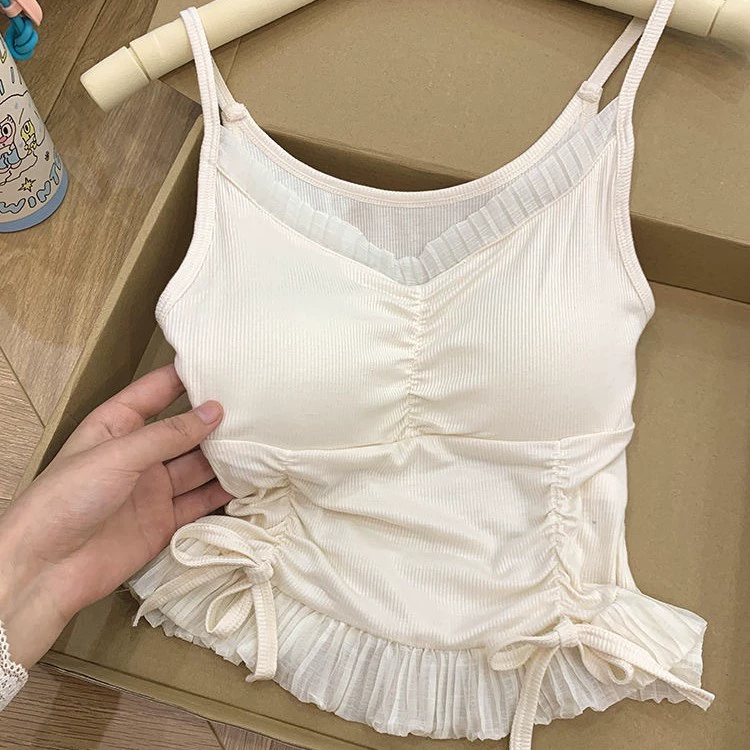 Женская майка Pure Desire Style с рюшами и завязками на груди, облегающий внутренний слой, красивая верхняя одежда на спине.