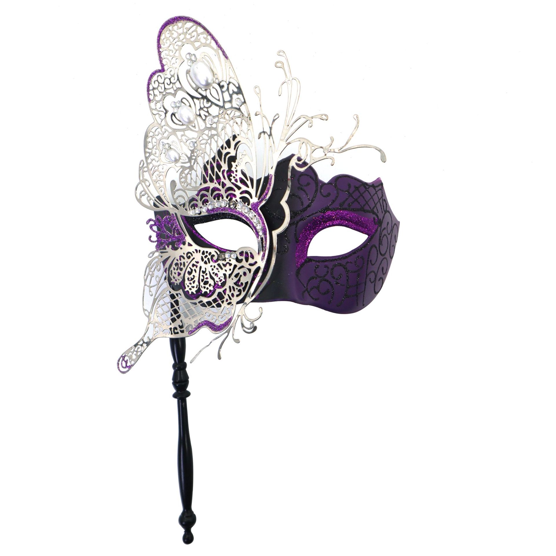 Ventas transfronterizas de diamantes de mano máscara de baile de maquillaje mariposa pintada de hierro forjado mitad cara máscara de carnaval sexy