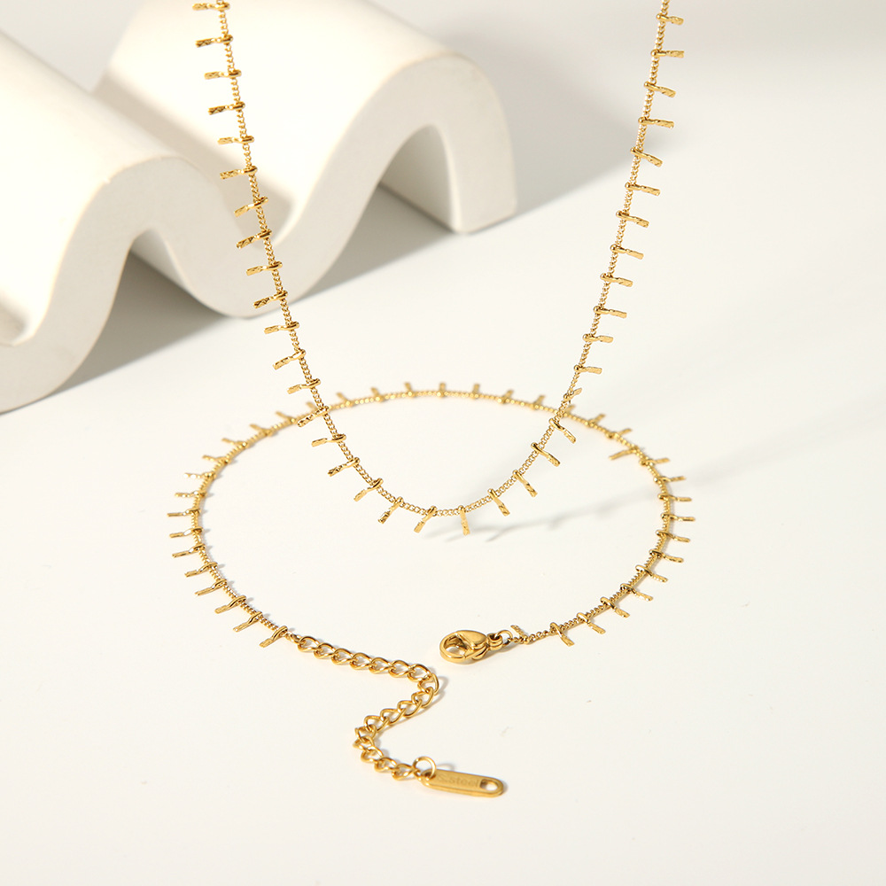 5g Weight 0.03µm-0.05µm Gold Plating Thickness PVD Coated Gold Plating Process 18K Gold Plated Plating Material Anklet, Necklace Classification PVD Coated Real Gold Plated 18K Gold Waves 201 Stainless Steel Classic Style Waterproof Non Tarnish Anklet Necklace