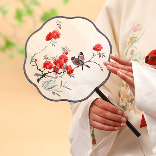 Dual-sided Embroidered Round Fan Ancient Chinese Style Hanfu Dance Fan Cheongsam Fashion Show Chinese Style Photo Prop Round Palace Fan Manufacturer