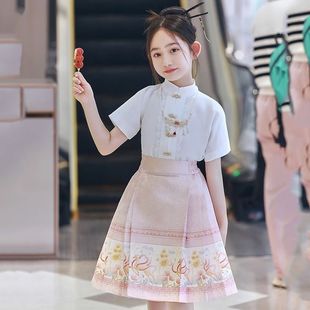 Новый детский короткий комплект с юбкой в ​​китайском стиле Hanfu, короткая юбка принцессы с лошадиной мордой, короткая юбка для девочек, короткая юбка интернет-знаменитостей