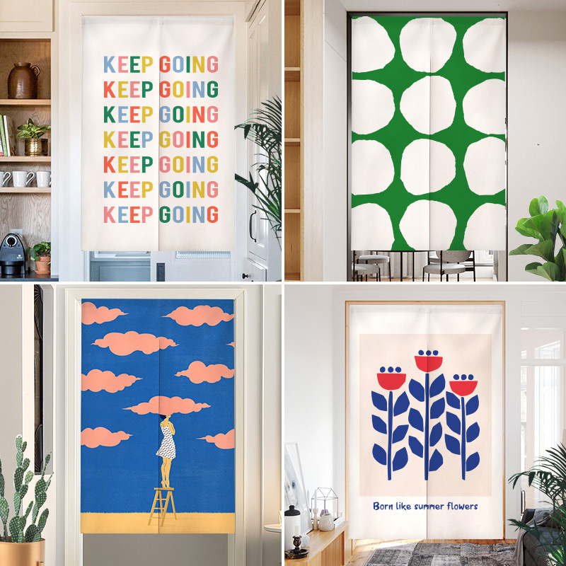 Ins Cartoon Creative Door Curtain Cotton and Linen Fabric Partition Curtain Decorative Curtain Bathroom Bedroom Blocking Half Curtain Home