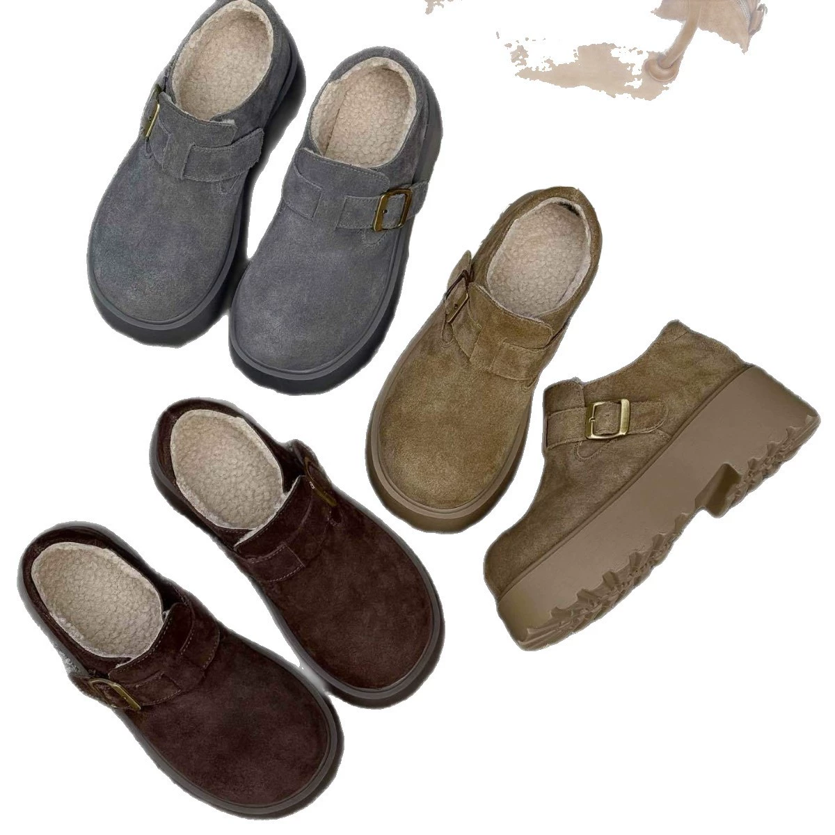 Matte leather keep warm non-slip fleece shoes platform