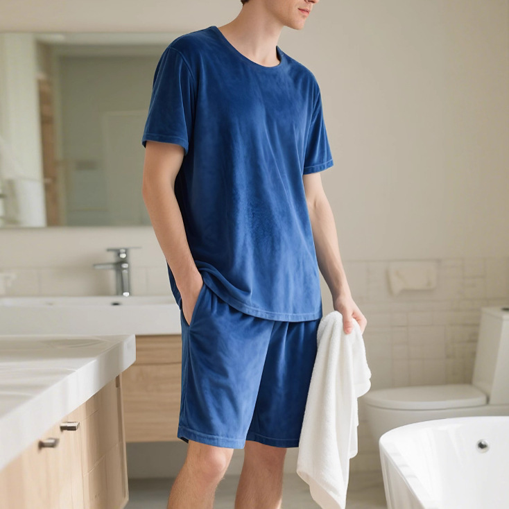 26 neue Herren-Shorts mit kurzen Ärmeln, lässig, sportlich, Rundhalsausschnitt, einfarbig, europäischer und amerikanischer Stil_voghion.com