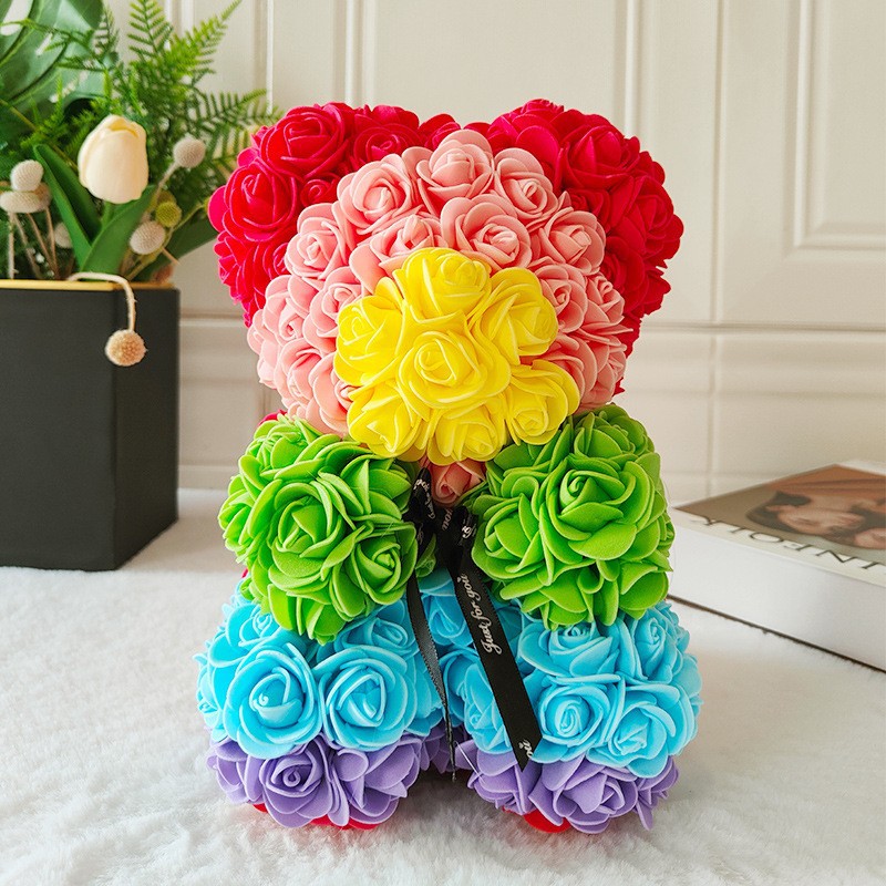 Oso de Rosas Artificiales Transfronterizo, Regalo de Cumpleaños, Regalo del Día de San Valentín Chino, Oso de Flores de PE Hecho a Mano, Producto Terminado