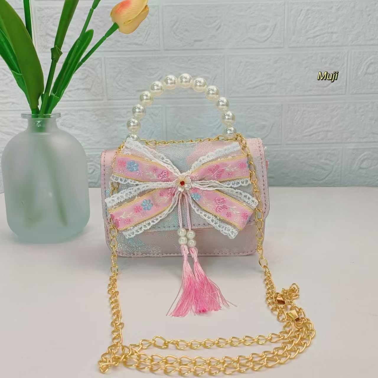 Bolso de perla bolso de estilo nacional bolso de niños nuevo estilo antiguo chino bolso de princesa bolso de cadena bolso de mochila accesorios