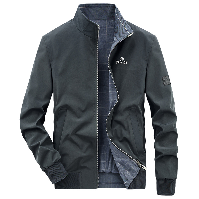 Men's clothing Autumn jacket thin double sided middle aged coat men's business casual stand up collar windbreaker sportswear old age tops_voghion.com