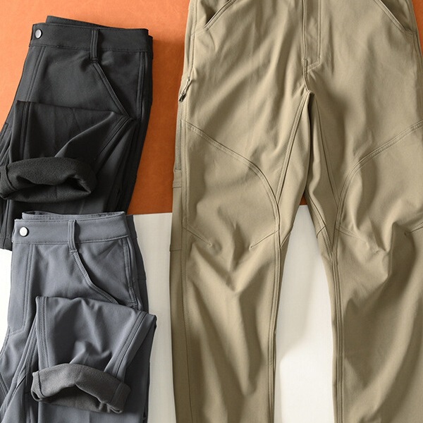 Cross-Border Alternative Winter Men's Outdoor Windproof, Warm, Comfortable, Versatile Fleece-Lined Softshell Stretch Straight-Leg Casual Pants