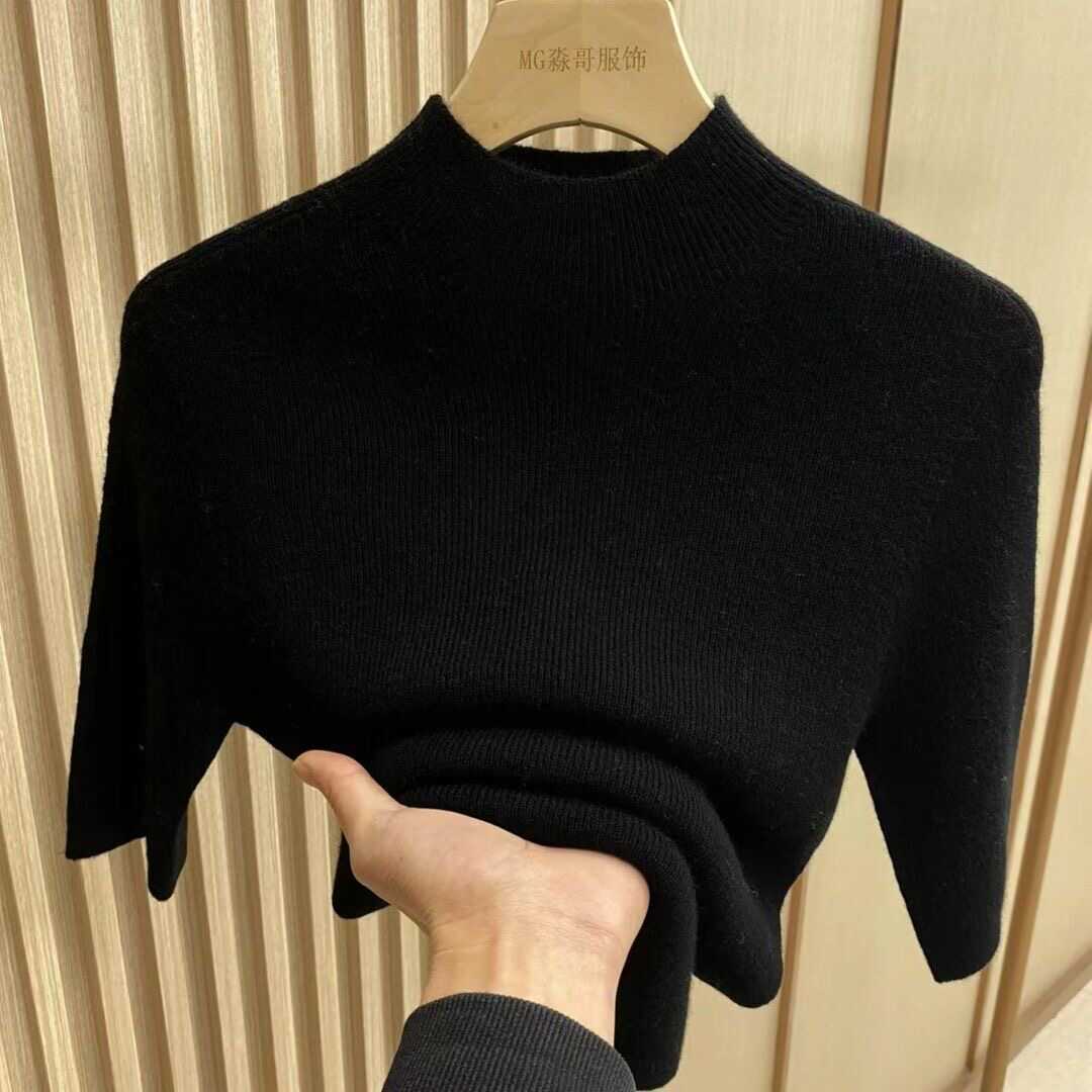 하프 터틀넥 레드 이너 왁스 슬림 핏 슬리밍 여성 서양식 스웨터 한국식 하프 슬리브 봄과 여름 탑