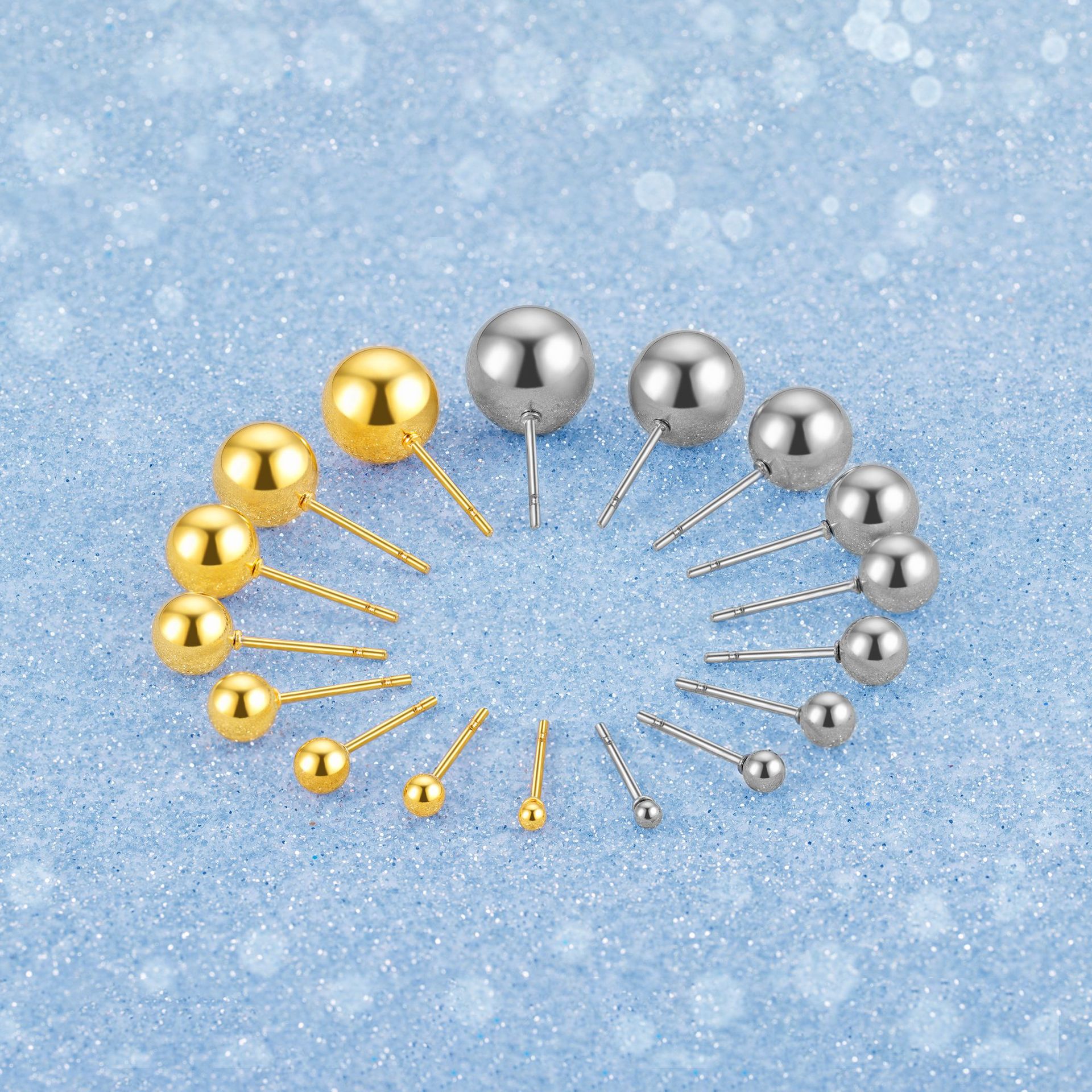 Fashion couple stainless steel ball earr...