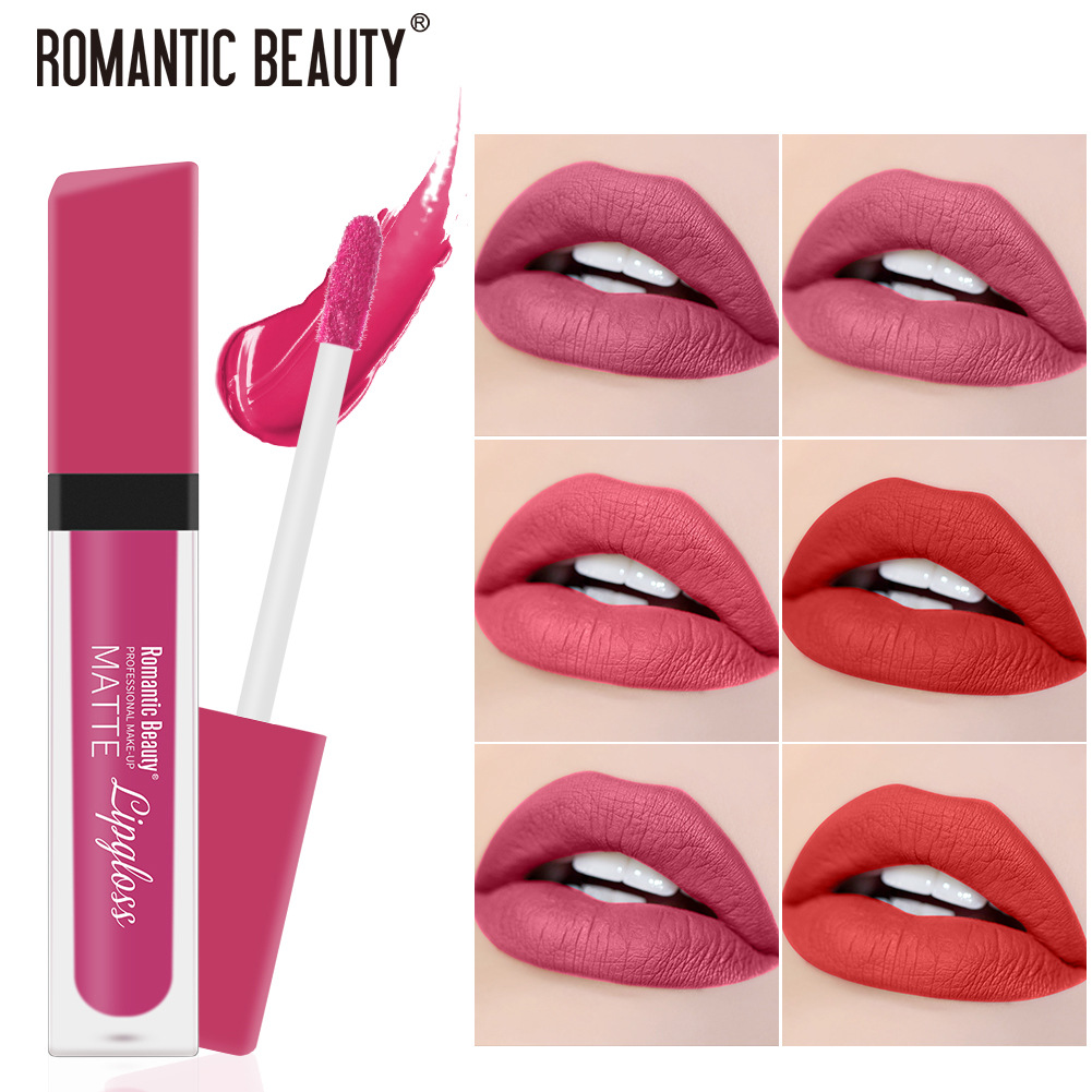 Romantic Beauty丝绒雾面哑光唇釉 欧美彩妆跨境批发不易沾杯唇彩