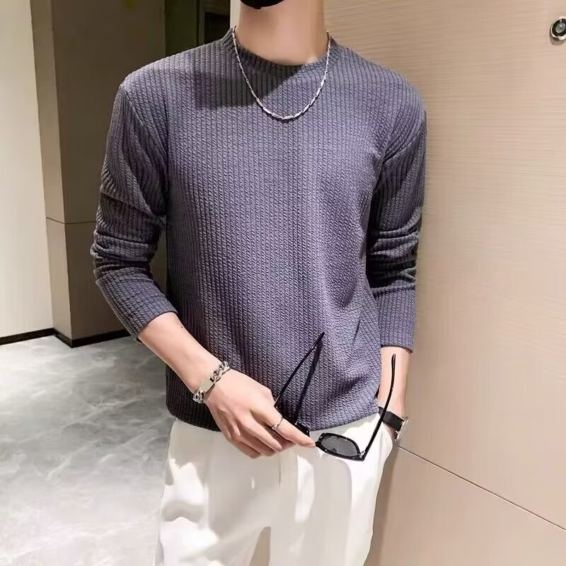 Round neck men's bottoming sweater Spring and Autumn new pure color long-sleeved T-shirt inner high-grade clothes men's fashion Round neck men's bottoming sweater Spring and Autumn new pure color long-sleeved T-shirt inner high-grade clothes men's fashion