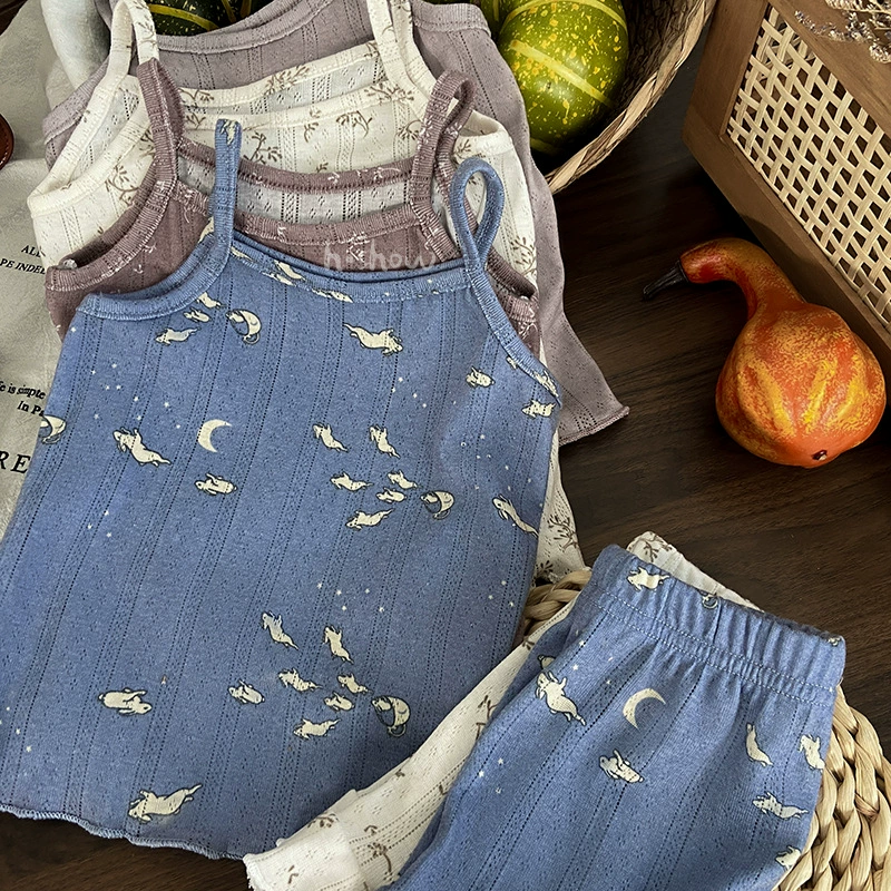 Для девочек летняя подвеска шорты набор домашней одежды для девочек baby цветочный костюм для кондиционирования воздуха детская пижама 0052A057