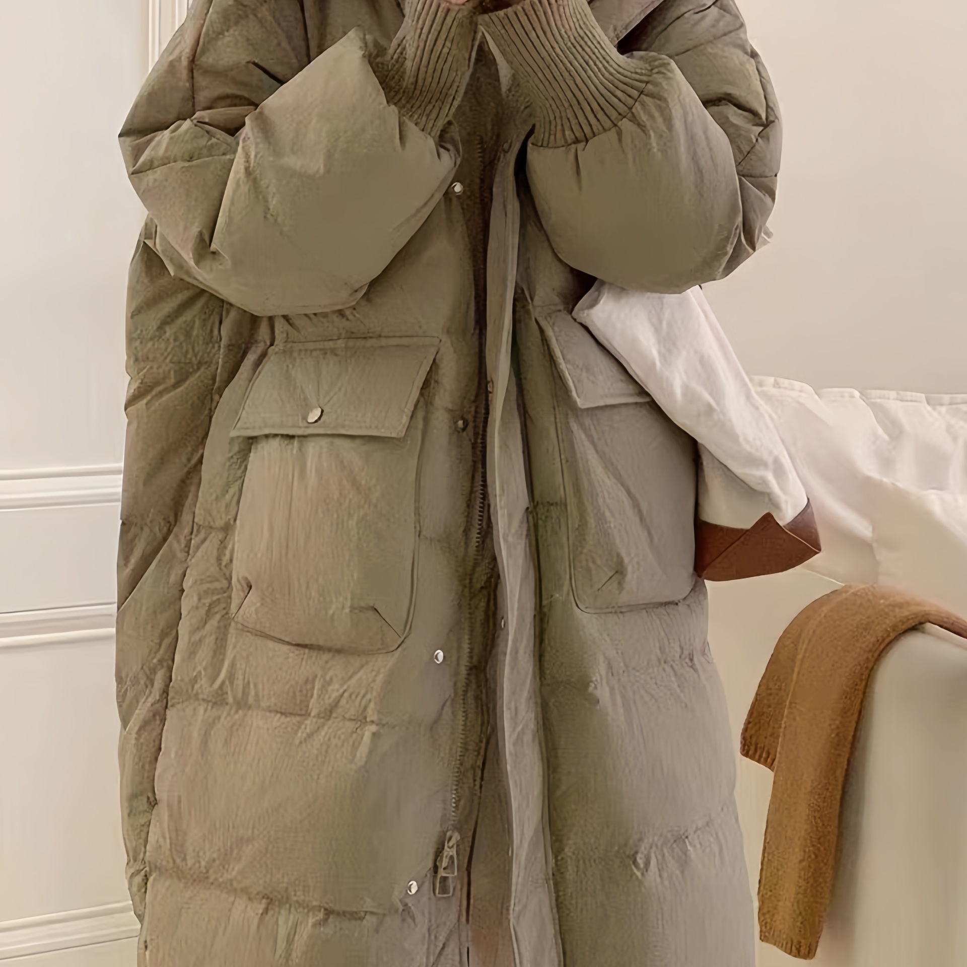 Down Jacket Women's 2025 Winter New Long Over-The-Knee Loose Pure Color Thickeneded Hooded White Duck down Warm Jacket