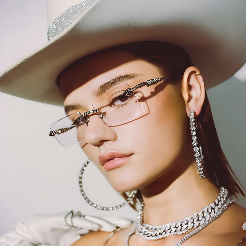 Classic square frameless snake head decorative for men and women, new sunglasses_voghion.com