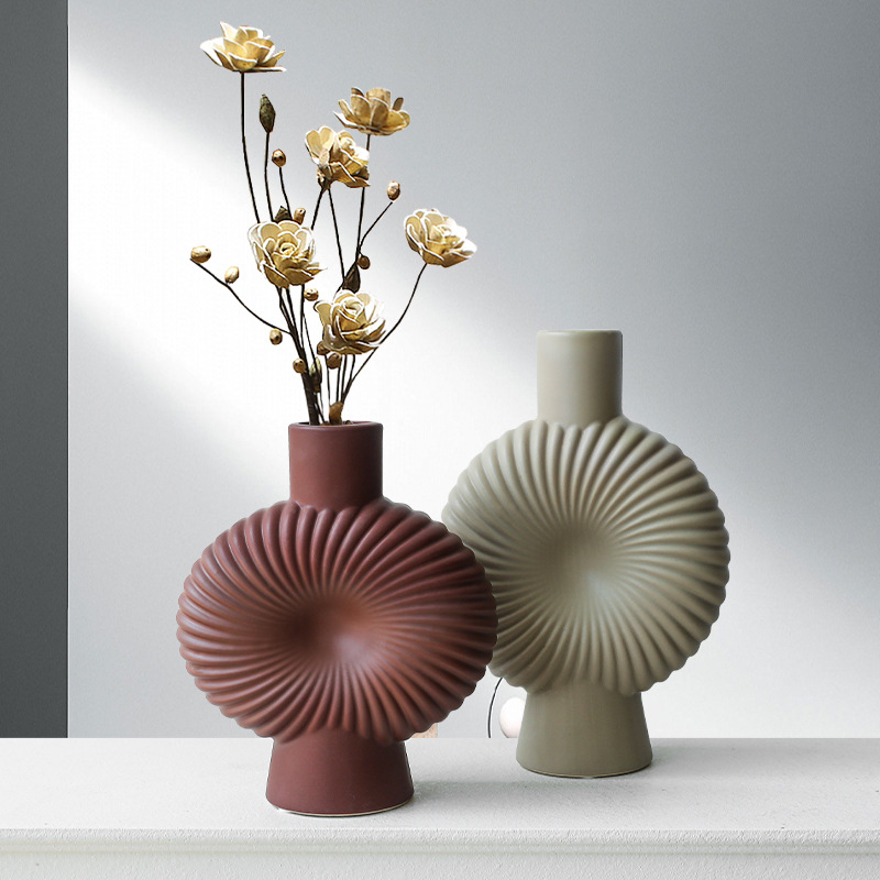 Morandi moderno vasos de cerámica estriados decoración de estudio sala de estar flor geométrica decoración de sala de alojamiento modelo