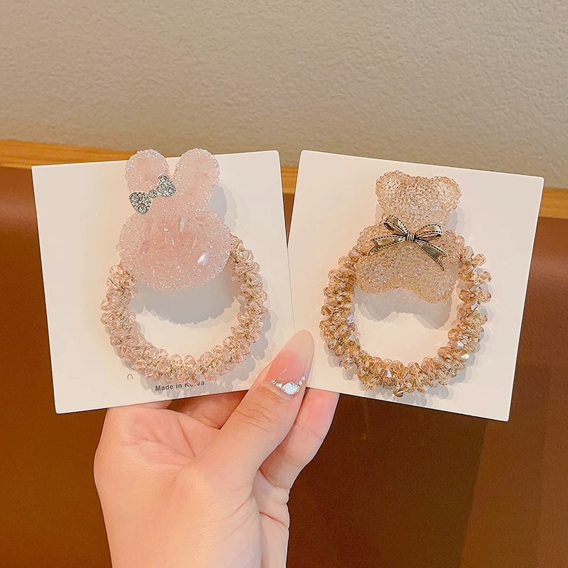 Niñas pelo banda tocado 2023 nueva diadema de los niños rhinestone conejo pelo cuerda alta elástica banda Goma