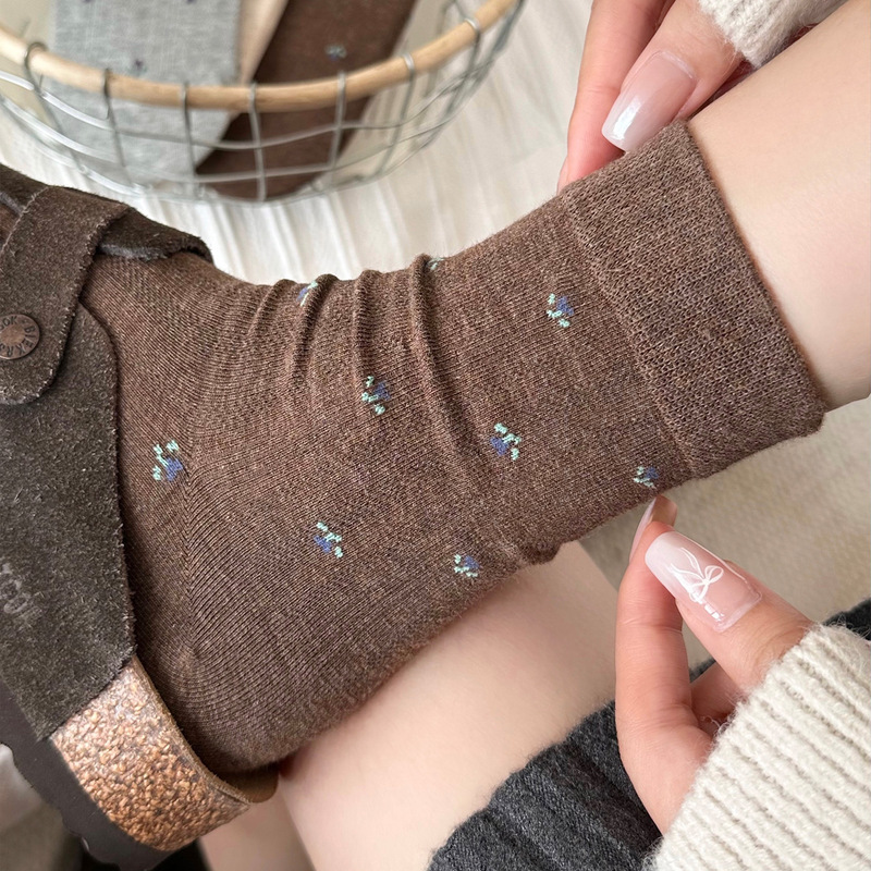 French-Style Gentle Floral Socks for Women, Spring and Summer Vintage Slouch Socks, Trendy Versatile Elegant Zhuji Socks