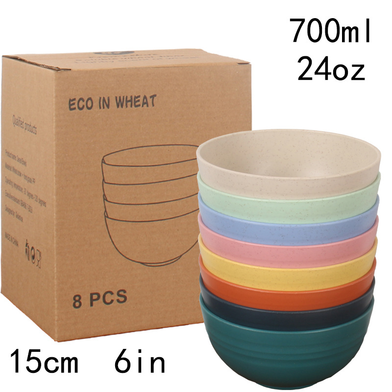 15cm tazón 8 paquetes de trigo casero 6 pulgadas tazón de sopa a prueba de quemaduras a prueba de caídas tazón de arroz dormitorio de estudiantes tazón de fideos 700ml