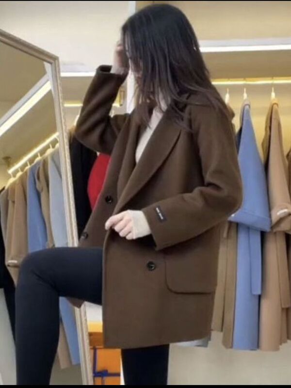 韩版西装领毛呢外套女2025春秋新款大码胖妹妹洋气显瘦呢子大衣潮|undefined