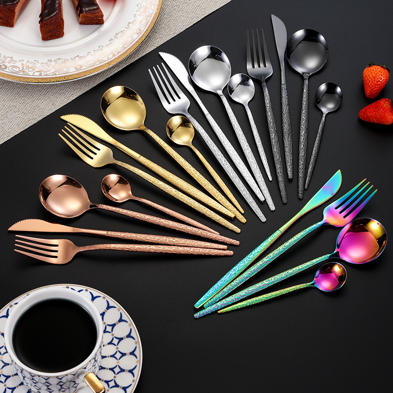 Amazon Cross-border acero inoxidable vajilla portuguesa juego de 24 piezas hotel bistec cuchillo tenedor cuchara caja de regalo