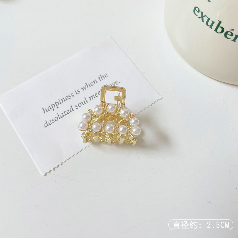 珍珠金属鲨鱼夹发卡女气质蝴蝶结抓夹后脑勺半扎发小号头饰高级感|undefined