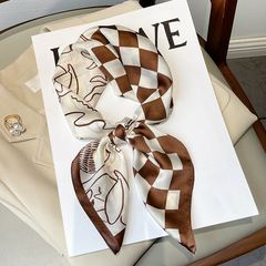 2021新款韓版裝飾冬季職業保暖領巾仿絲棋盤格圖案跨境女