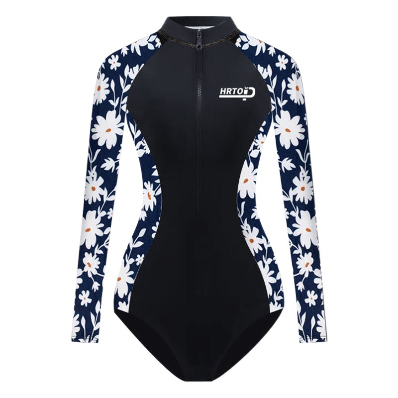 Sexy Ins nuevo traje de baño de una pieza de manga larga de las mujeres impreso vientre cubierta de adelgazamiento conservador traje de baño de aguas termales triángulo casual