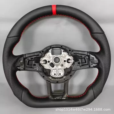 Suitable for factory-direct supply of cross-border steering wheels, flat-bottomed and perforated, compatible with the pure frame of the Golf and Magotan (Steering wheel) - leather