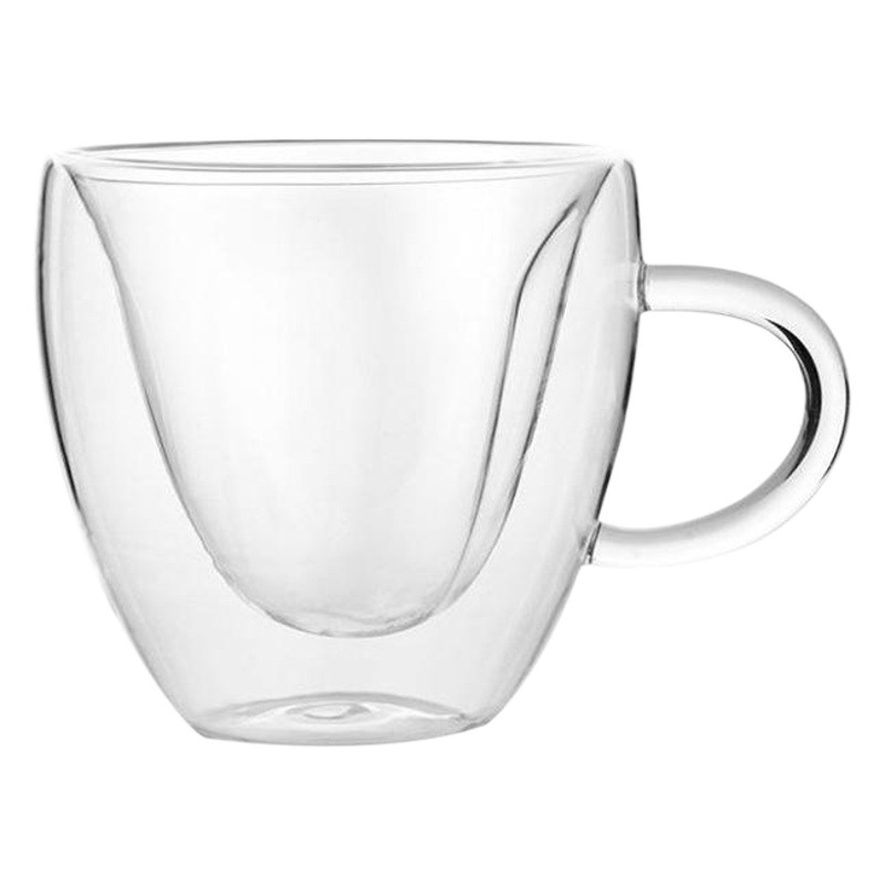 Vidrio creativo con el mango de doble capa taza de jugo en forma de corazón taza de té pequeña resistente al calor taza de café mango a prueba de calor
