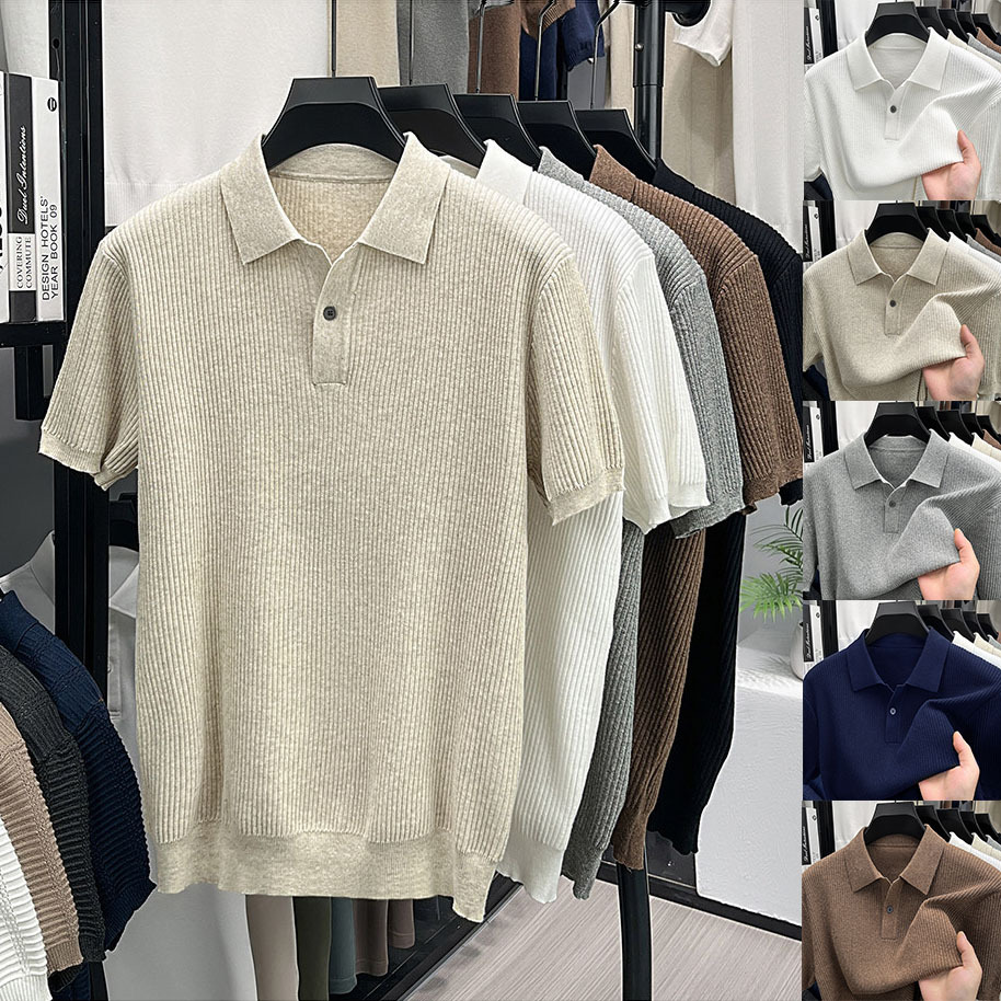 Polo camiseta de punto camiseta de manga corta camiseta de hombre cuello en V Paul rayas viejas líneas de negocios de verano fábrica transfronteriza mayorista