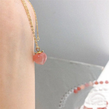 水蜜桃吊坠 天然南红雕刻件 S925银镀金 手链挂件 DIY配件 批发