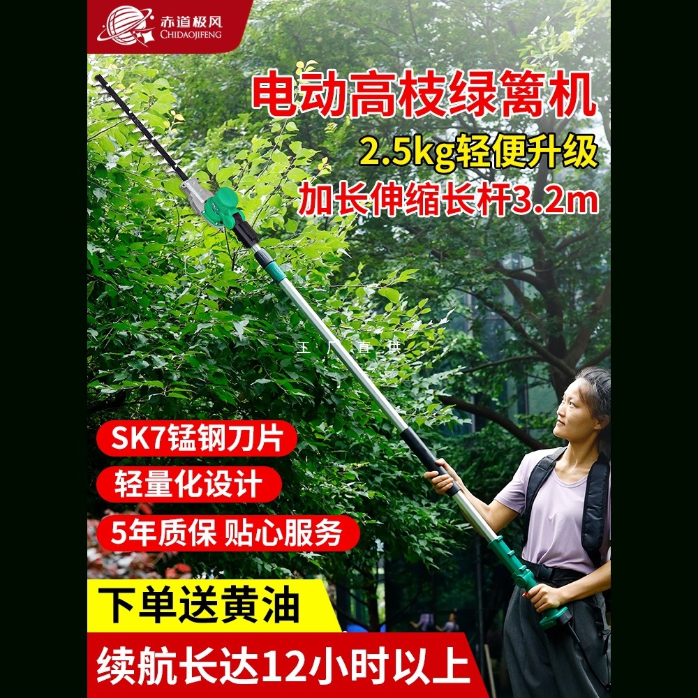 电动高枝绿篱机加长杆修剪机充电式园林绿化高空剪桂花树锂电进口
