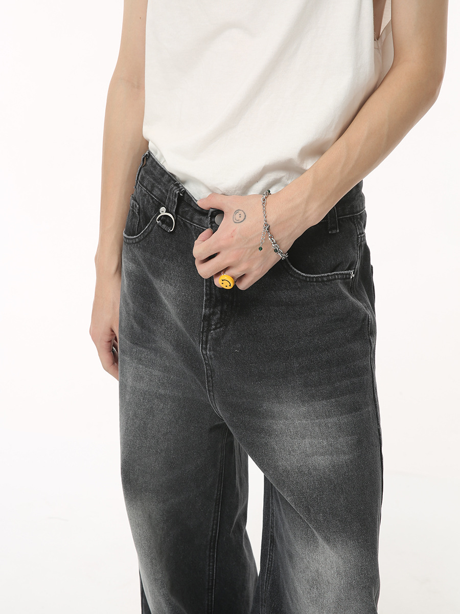 Ropa para hombre MTLCLOTHES | Pantalones vaqueros estilo coreano, rectos, desteñidos, vintage, de pierna ancha, largos hasta el suelo, estilo holgado, a la moda.