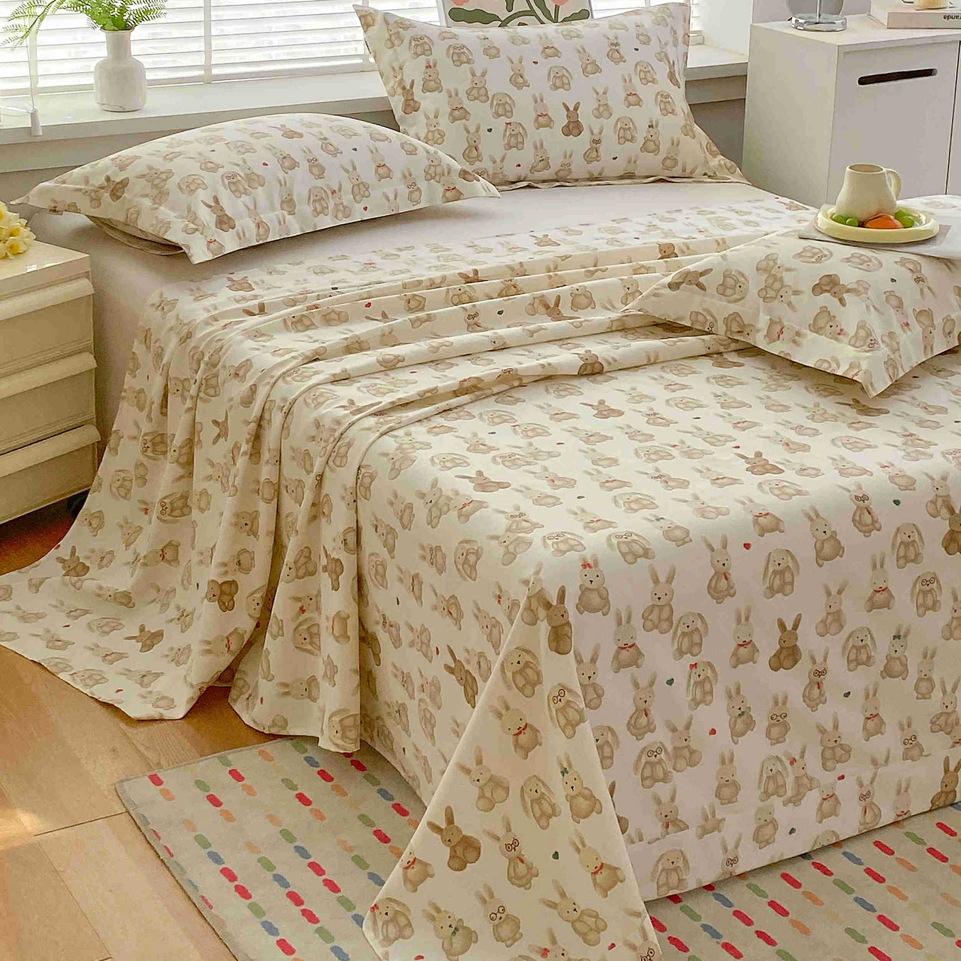 Sábanas de tela gruesa vieja de verano, dormitorio de estudiantes de una sola pieza, funda de cama individual, funda de almohada individual, juego de tres piezas, nuevo estilo 2025