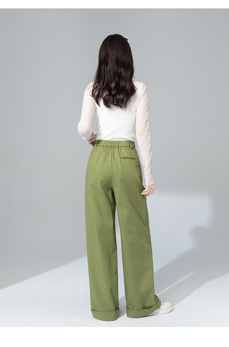 Quần tây nữ ống đứng cạp cao dáng suông dài chấm đất chất Tencel cotton — Xanh bơ chi tiết 23
