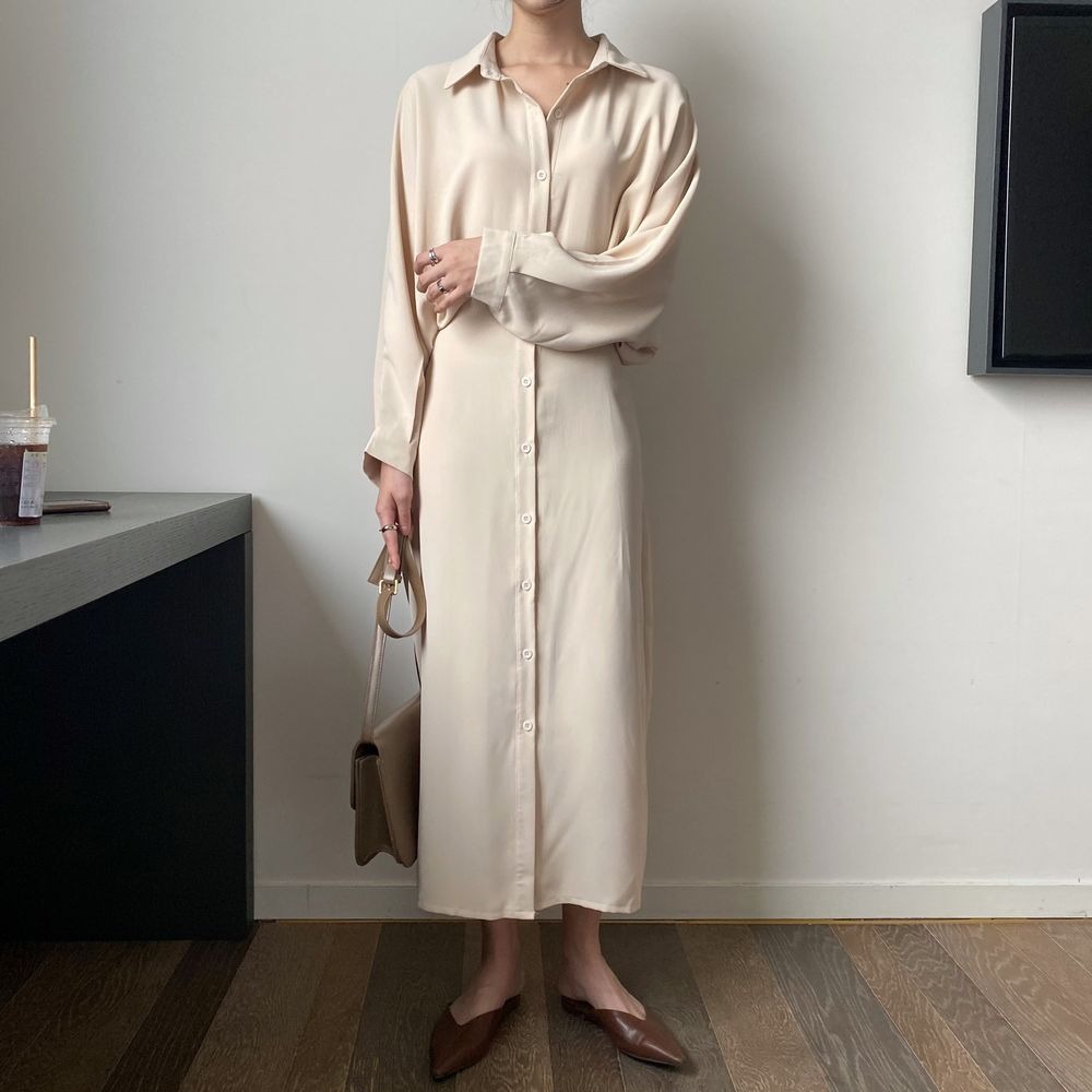 385g Weight Long Sleeve Sleeve Length A- Line Skirt Dresses Type Regular Sleeve Sleeve Type Polyester, Polyester Fabric Type Cardigan, Shirt Collar Neckline Regular Fit Fit Type Solid Color Pattern New Style, Japanese and New Leisure Style Elegant French Waist Cinching Slimming Fairy Tale Style Long Dress Goddess Look Loose Fit One Piece Pure Color Polyester Dress 14