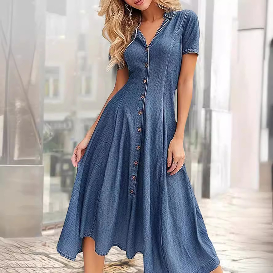 2024 AliExpress independent station new European and American casual boho Denim dress